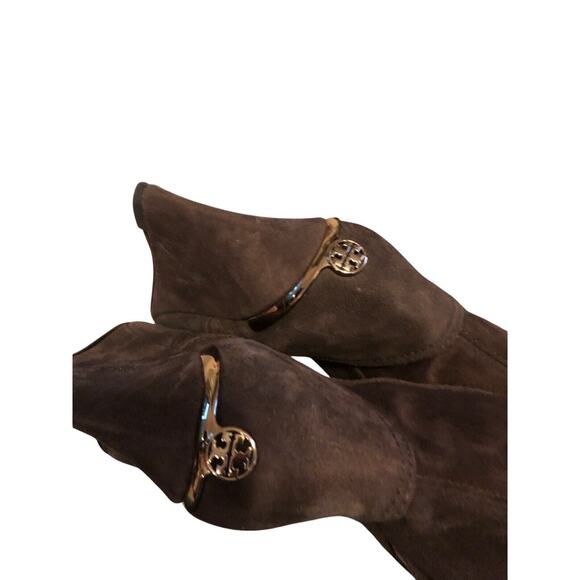 Tory Burch size 6 1/2M Brown Suede Wedge Heel Long Boots - Picture 8 of 11